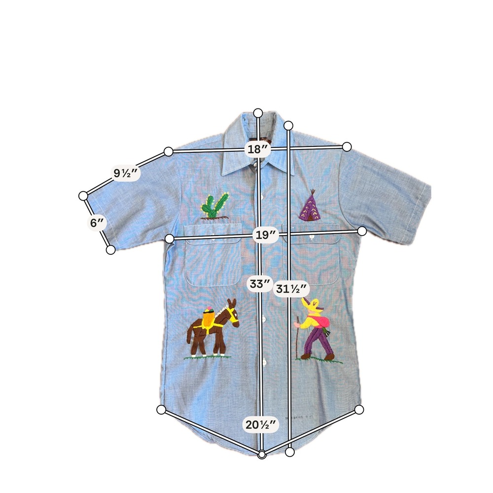 Vintage Chambray 70's American Apparel RN 45055 Work Shirt Hand Embroidered SZ S - Picture 3 of 13